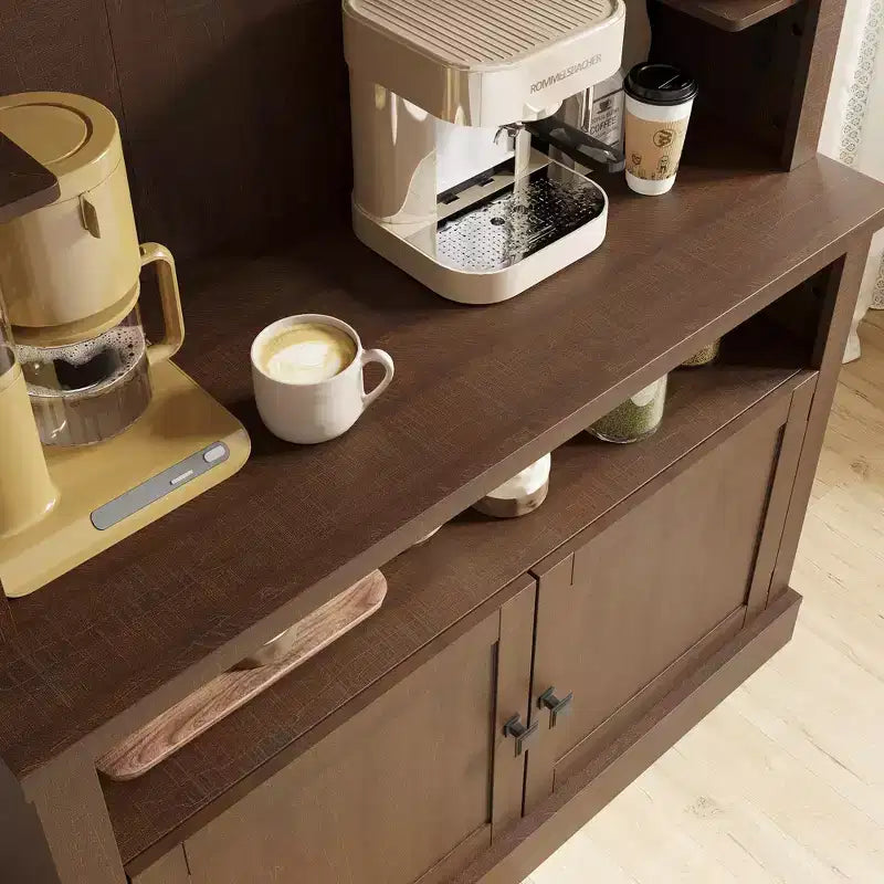 Farmhouse Coffee Bar Cabinet, Large Kitchen Pantry, Adjustable Shelves, for Dining Room, Living Room