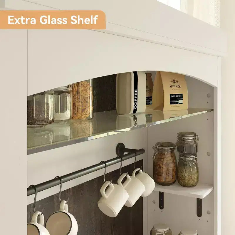 Farmhouse Coffee Bar Cabinet, Large Kitchen Pantry, Adjustable Shelves, for Dining Room, Living Room
