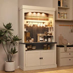 Farmhouse Coffee Bar Cabinet, Large Kitchen Pantry, Adjustable Shelves, for Dining Room, Living Room