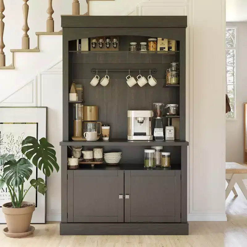 Farmhouse Coffee Bar Cabinet, Large Kitchen Pantry, Adjustable Shelves, for Dining Room, Living Room