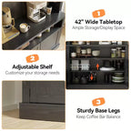 Farmhouse Coffee Bar Cabinet, Large Kitchen Pantry, Adjustable Shelves, for Dining Room, Living Room