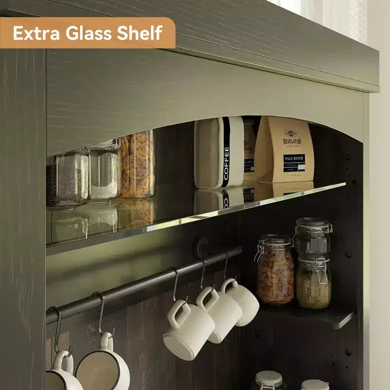 Farmhouse Coffee Bar Cabinet, Large Kitchen Pantry, Adjustable Shelves, for Dining Room, Living Room
