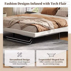 Cadre de lit plateforme moderne King Size Whisen, lit rembourré en cuir PU avec design incurvé, pieds trapézoïdaux suspendus