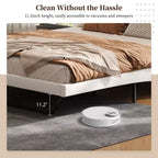 Cadre de lit plateforme moderne King Size Whisen, lit rembourré en cuir PU avec design incurvé, pieds trapézoïdaux suspendus