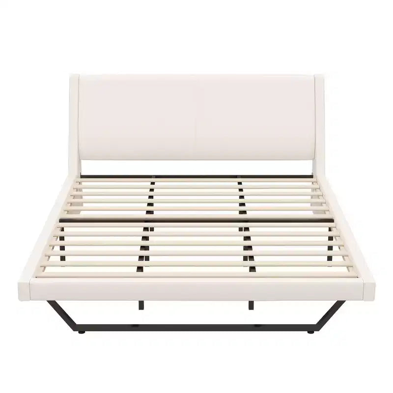 Cadre de lit plateforme moderne King Size Whisen, lit rembourré en cuir PU avec design incurvé, pieds trapézoïdaux suspendus
