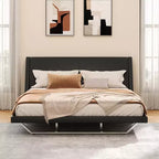 Cadre de lit plateforme moderne King Size Whisen, lit rembourré en cuir PU avec design incurvé, pieds trapézoïdaux suspendus