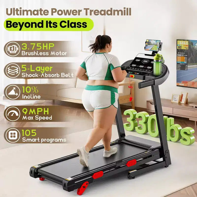 Home Folding Treadmill with Quiet 3.75HP Motor, Compact Design, App Control, Incline Training, Shock Absorption Running Machine for Home Office