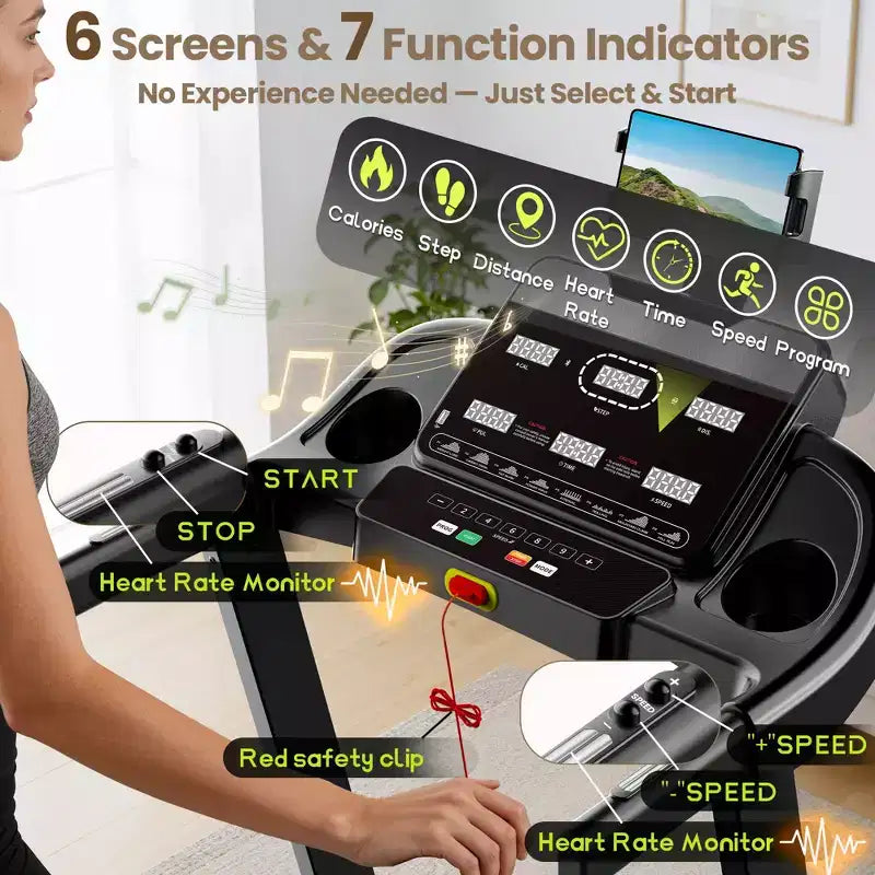 Home Folding Treadmill with Quiet 3.75HP Motor, Compact Design, App Control, Incline Training, Shock Absorption Running Machine for Home Office