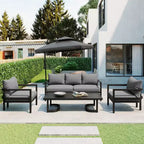 4-Piece Outdoor Steel Sofa Set with Coffee Table, Waterproof Cushions, Rust-Resistant Patio Seating for Backyard, Garden & Lawn-Panipeachy