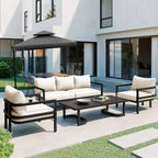 4-Piece Outdoor Steel Sofa Set with Coffee Table, Waterproof Cushions, Rust-Resistant Patio Seating for Backyard, Garden & Lawn-Panipeachy