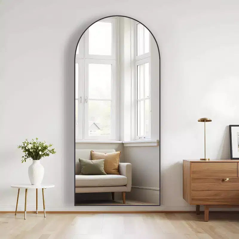 Dovelina Black Metal-framed 71H Freestanding Full Length Mirror Decorative 36H Bathroom Mirror for Living Room Entryway Bedroom, Arch/Rectangle