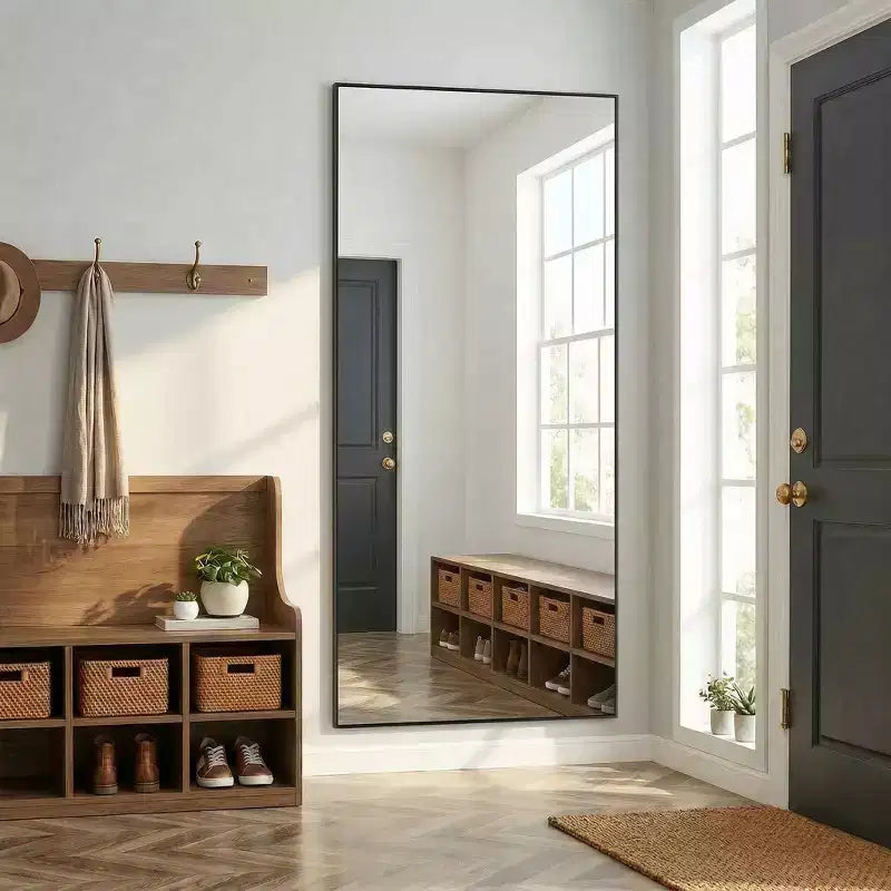 Dovelina Black Metal-framed 71H Freestanding Full Length Mirror Decorative 36H Bathroom Mirror for Living Room Entryway Bedroom, Arch/Rectangle