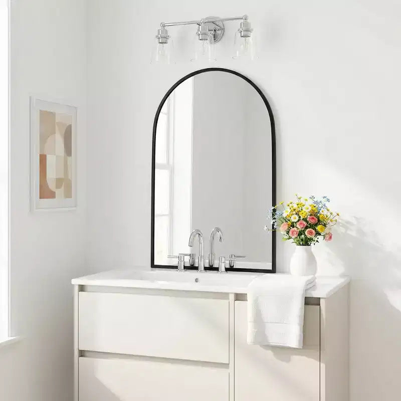 Dovelina Black Metal-framed 71H Freestanding Full Length Mirror Decorative 36H Bathroom Mirror for Living Room Entryway Bedroom, Arch/Rectangle