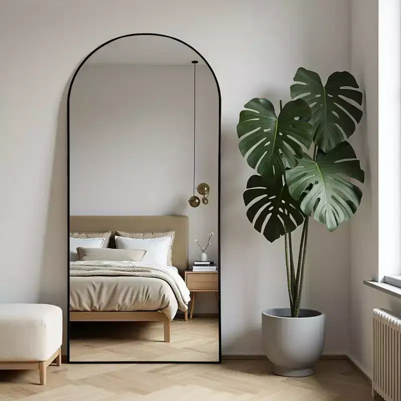 Dovelina Black Metal-framed 71H Freestanding Full Length Mirror Decorative 36H Bathroom Mirror for Living Room Entryway Bedroom, Arch/Rectangle