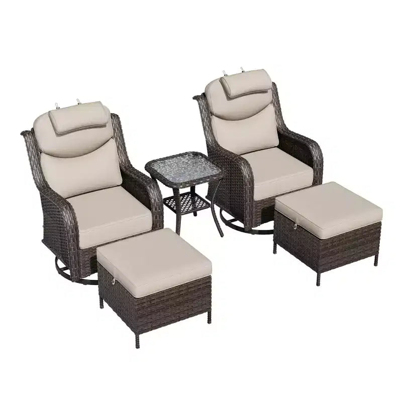 Ensemble de fauteuils à bascule d'extérieur UPTIOT avec ottoman convertible et table d'appoint pour la détente sur le patio