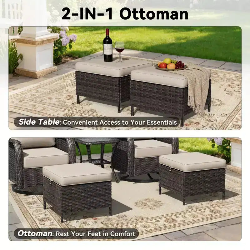 Ensemble de fauteuils à bascule d'extérieur UPTIOT avec ottoman convertible et table d'appoint pour la détente sur le patio
