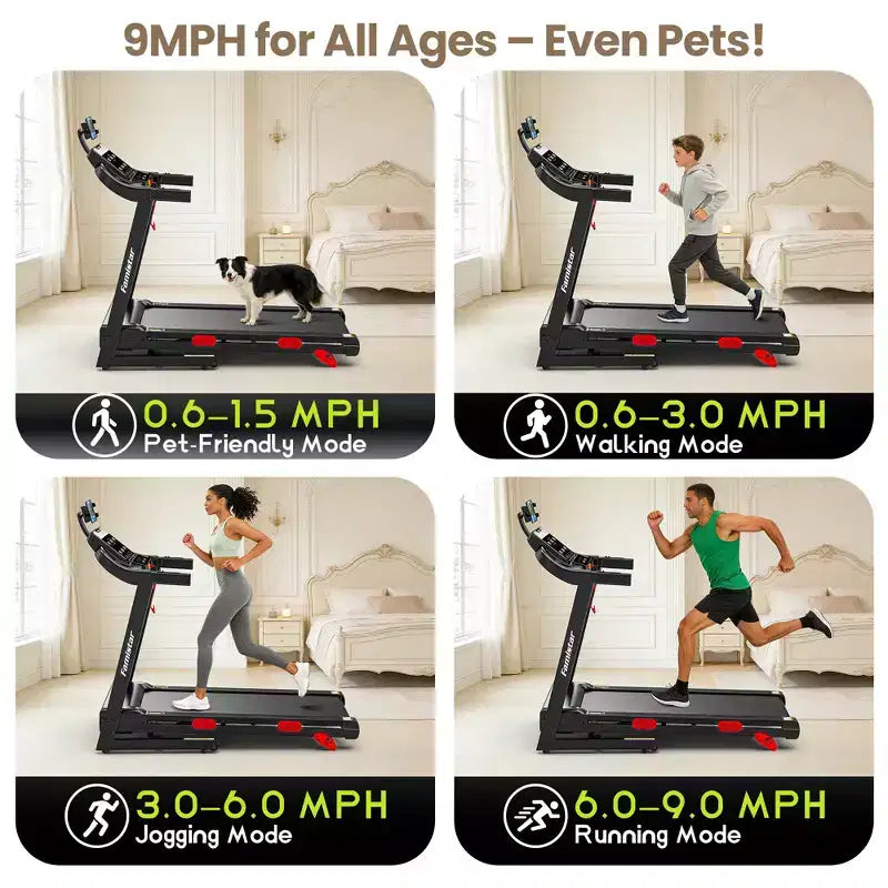 Home Treadmill with Quiet Motor, 0.69 MPH Speed, Incline, 350 lb Capacity, LED Display & Bluetooth