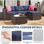 Acekool 5-Piece Rattan Patio Sectional Sofa Set, Modular Outdoor Furniture with Cushions, for Backyard, Garden, Poolside
