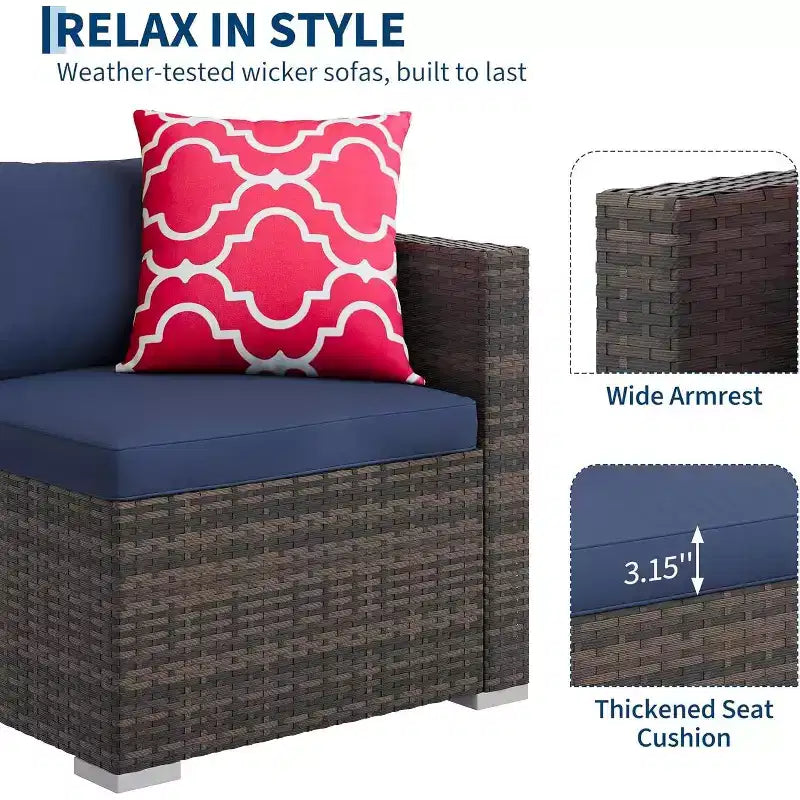 Acekool 5-Piece Rattan Patio Sectional Sofa Set, Modular Outdoor Furniture with Cushions, for Backyard, Garden, Poolside