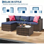 Acekool 5-Piece Rattan Patio Sectional Sofa Set, Modular Outdoor Furniture with Cushions, for Backyard, Garden, Poolside