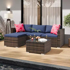 Acekool 5-Piece Rattan Patio Sectional Sofa Set, Modular Outdoor Furniture with Cushions, for Backyard, Garden, Poolside