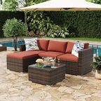 Acekool 5-Piece Rattan Patio Sectional Sofa Set, Modular Outdoor Furniture with Cushions, for Backyard, Garden, Poolside