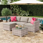 Acekool 5-Piece Rattan Patio Sectional Sofa Set, Modular Outdoor Furniture with Cushions, for Backyard, Garden, Poolside