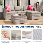 Acekool 5-Piece Rattan Patio Sectional Sofa Set, Modular Outdoor Furniture with Cushions, for Backyard, Garden, Poolside