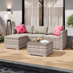 Acekool 5-Piece Rattan Patio Sectional Sofa Set, Modular Outdoor Furniture with Cushions, for Backyard, Garden, Poolside