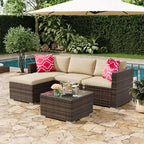 Acekool 5-Piece Rattan Patio Sectional Sofa Set, Modular Outdoor Furniture with Cushions, for Backyard, Garden, Poolside