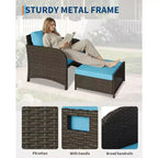 5-Piece PE Rattan Outdoor Seating Set With Ottomans and Glass Tabletop for Patio, Garden, Balcony