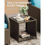 5-Piece PE Rattan Outdoor Seating Set With Ottomans and Glass Tabletop for Patio, Garden, Balcony