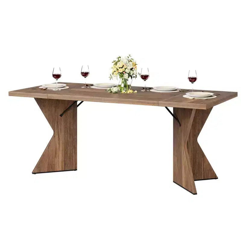Table de salle à manger de 180 cm pour 6 personnes, table de cuisine rectangulaire de style rustique avec cadre robuste et pieds en V, longue et épaisse en bois