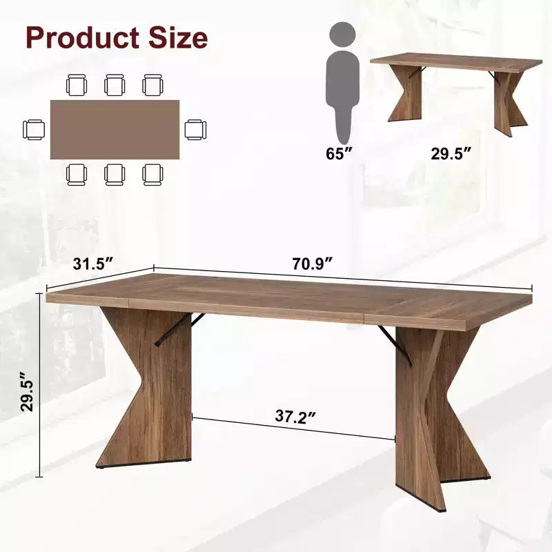 Table de salle à manger de 180 cm pour 6 personnes, table de cuisine rectangulaire de style rustique avec cadre robuste et pieds en V, longue et épaisse en bois
