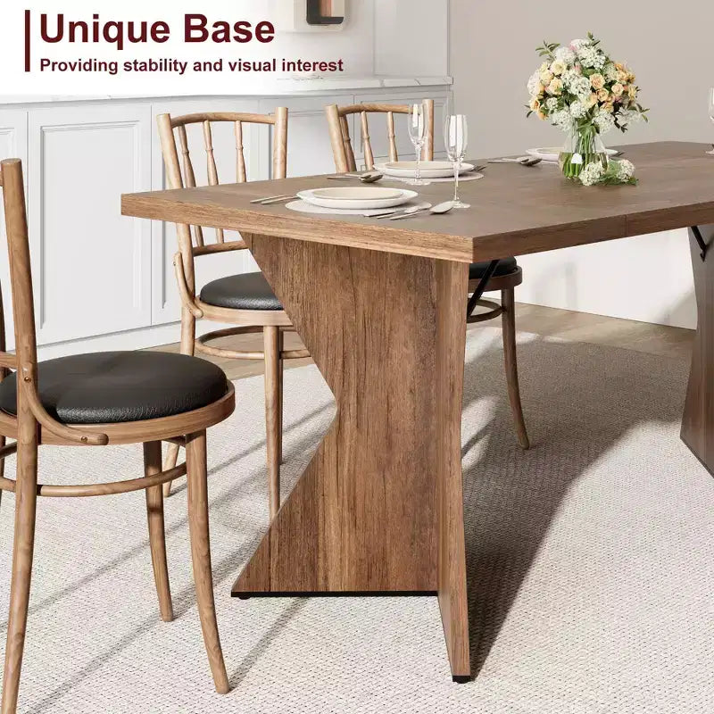 Table de salle à manger de 180 cm pour 6 personnes, table de cuisine rectangulaire de style rustique avec cadre robuste et pieds en V, longue et épaisse en bois