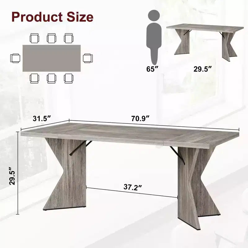Table de salle à manger de 180 cm pour 6 personnes, table de cuisine rectangulaire de style rustique avec cadre robuste et pieds en V, longue et épaisse en bois