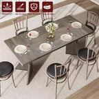 Table de salle à manger de 180 cm pour 6 personnes, table de cuisine rectangulaire de style rustique avec cadre robuste et pieds en V, longue et épaisse en bois