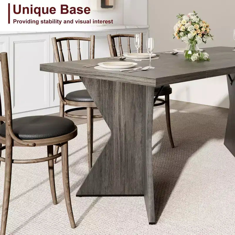 Table de salle à manger de 180 cm pour 6 personnes, table de cuisine rectangulaire de style rustique avec cadre robuste et pieds en V, longue et épaisse en bois