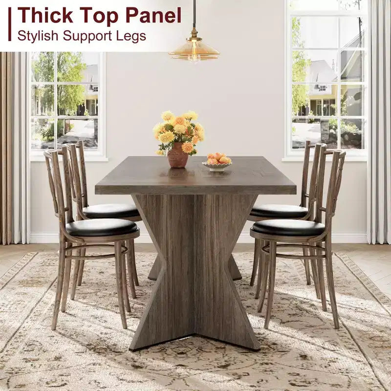 Table de salle à manger de 180 cm pour 6 personnes, table de cuisine rectangulaire de style rustique avec cadre robuste et pieds en V, longue et épaisse en bois