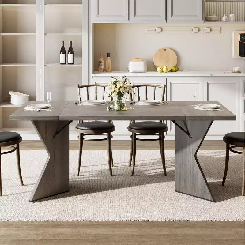 Table de salle à manger de 180 cm pour 6 personnes, table de cuisine rectangulaire de style rustique avec cadre robuste et pieds en V, longue et épaisse en bois