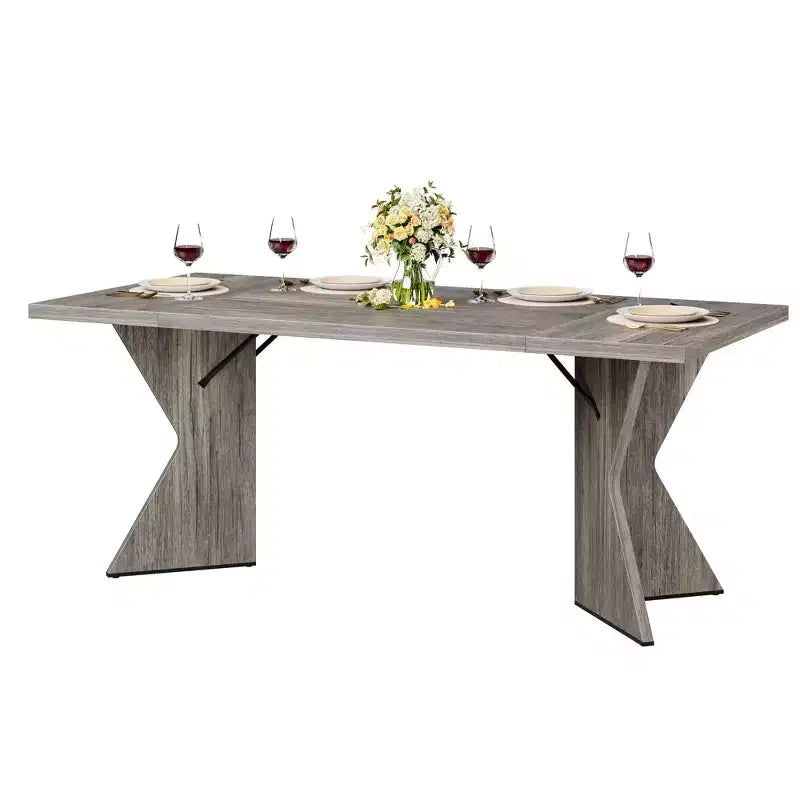 70.9'' Dining Table for 6, Farmhouse Rectangular Kichen Table with Sturdy Frame and V Leg, Wooden Thickened Long Desk and Dinner Desk
