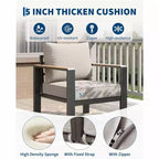 Ensemble de conversation d'extérieur 5 pièces en aluminium avec coussins épais lavables et table basse pour terrasse - Beige
