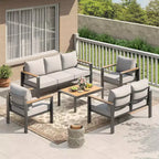 Ensemble de conversation d'extérieur 5 pièces en aluminium avec coussins épais lavables et table basse pour terrasse - Beige