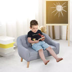 Canapé 2 places pour enfants en lin avec structure en bois pour les 3-7 ans Gris