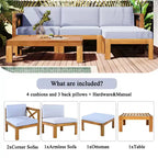 GDFStudio Danna Ensemble de canapé sectionnel extérieur 5 pièces en bois d'acacia avec table et coussins