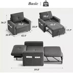 Fauteuil-lit convertible 3-en-1 extra-large Dyonery 42.5 avec canapé-lit escamotable, dossier inclinable à 5 niveaux et poches latérales pour petits espaces