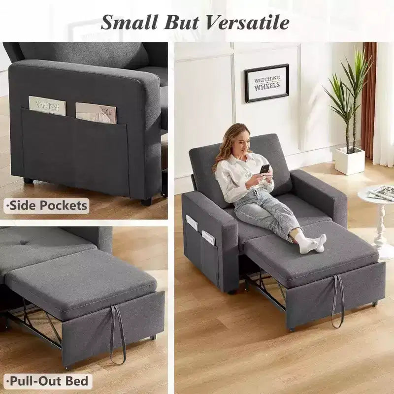 Fauteuil-lit convertible 3-en-1 extra-large Dyonery 42.5 avec canapé-lit escamotable, dossier inclinable à 5 niveaux et poches latérales pour petits espaces