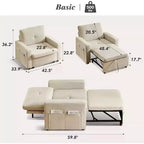 Fauteuil-lit convertible 3-en-1 extra-large Dyonery 42.5 avec canapé-lit escamotable, dossier inclinable à 5 niveaux et poches latérales pour petits espaces