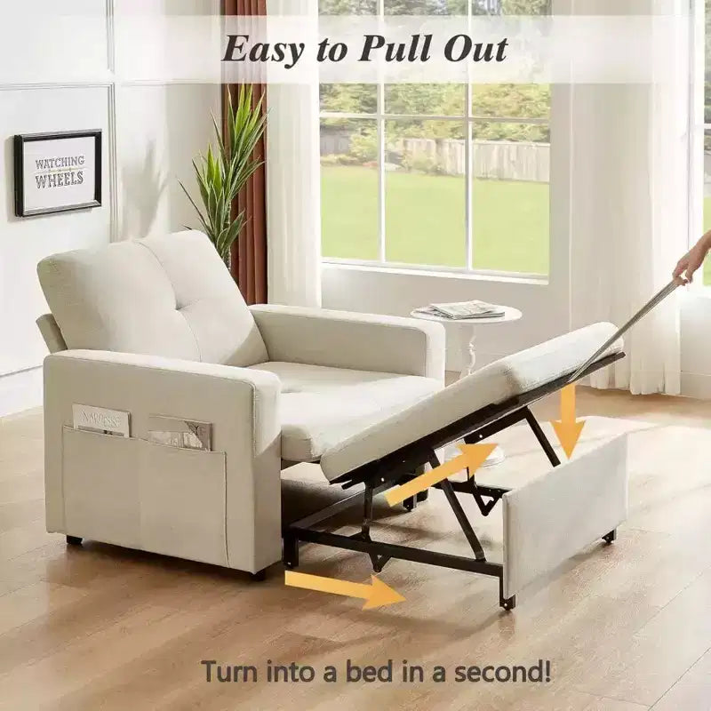 Fauteuil-lit convertible 3-en-1 extra-large Dyonery 42.5 avec canapé-lit escamotable, dossier inclinable à 5 niveaux et poches latérales pour petits espaces