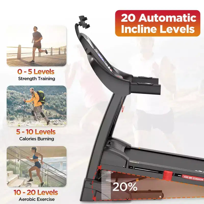 Treadmill Clearance: Portable Folding Treadmill with 20% Adjustable Incline, APP Control, 71 Programs, 300-400 lb Capacity, 12 MPH, Bluetooth Speakers